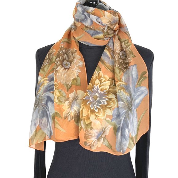 Echo Accessories - ECHO Silk Chiffon Floral Oblong Scarf Fall Colors